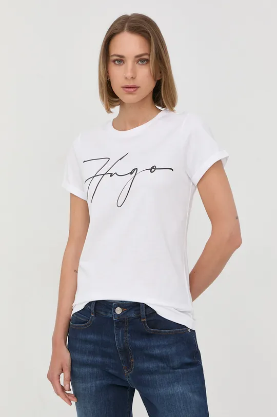 білий Бавовняна футболка HUGO Жіночий