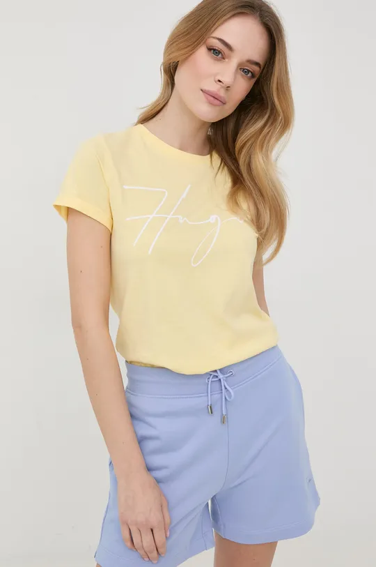 κίτρινο Βαμβακερό μπλουζάκι HUGO Γυναικεία