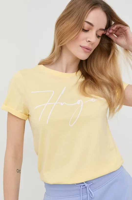 κίτρινο Βαμβακερό μπλουζάκι HUGO