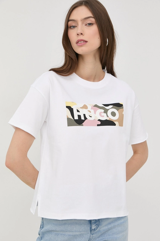 biały HUGO t-shirt bawełniany 50467442 Damski