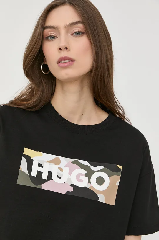 czarny HUGO t-shirt bawełniany 50467442 Damski
