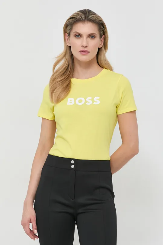 κίτρινο Βαμβακερό μπλουζάκι BOSS Γυναικεία
