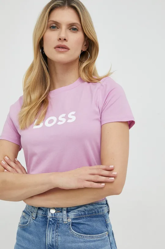 ροζ Βαμβακερό μπλουζάκι BOSS Γυναικεία