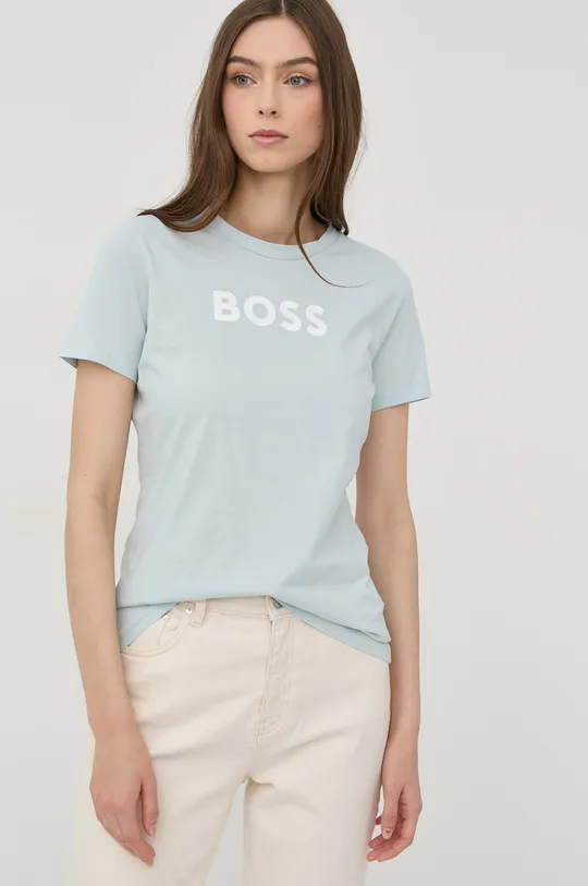 modra Bombažna kratka majica BOSS Ženski