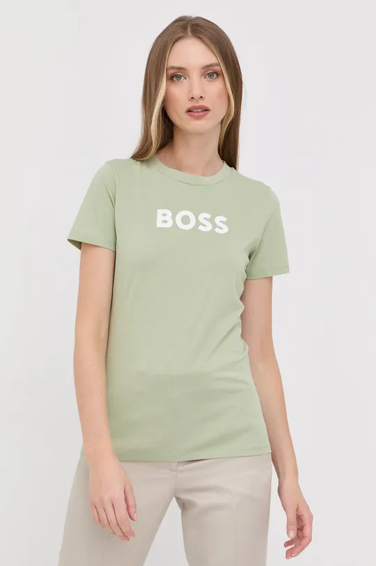 зелёный Хлопковая футболка BOSS Женский