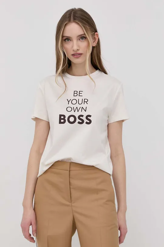 бежевий Бавовняна футболка Boss Жіночий