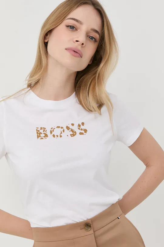 білий Бавовняна футболка Boss Жіночий