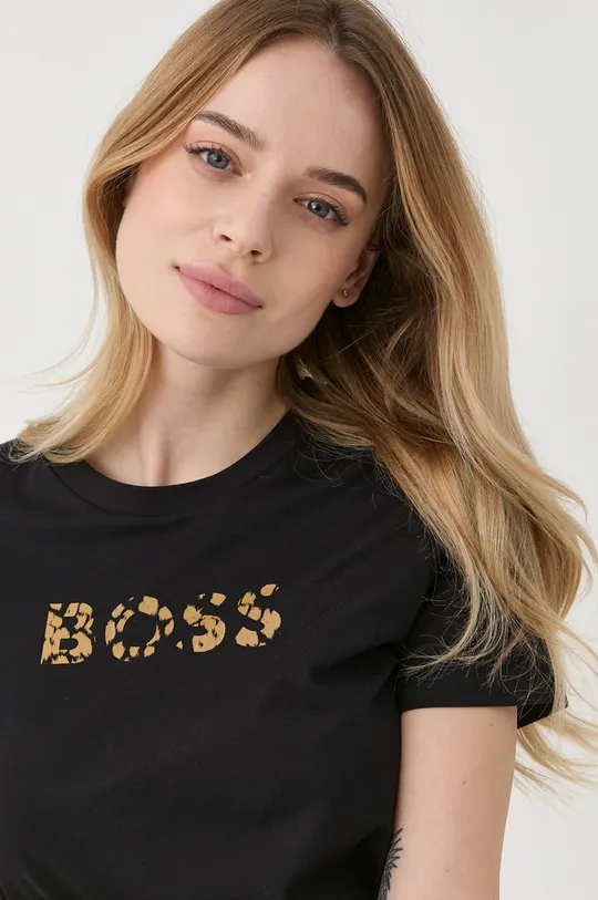 μαύρο Βαμβακερό μπλουζάκι Boss Γυναικεία