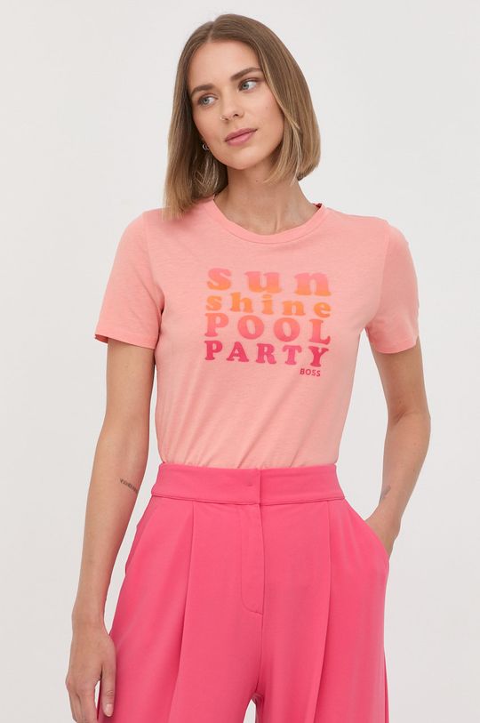 pastelová ružová Bavlnené tričko Boss