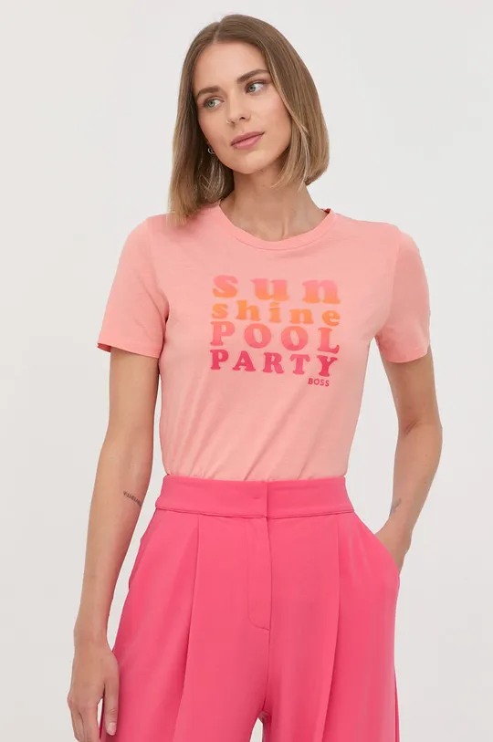 różowy Boss t-shirt bawełniany 50469981