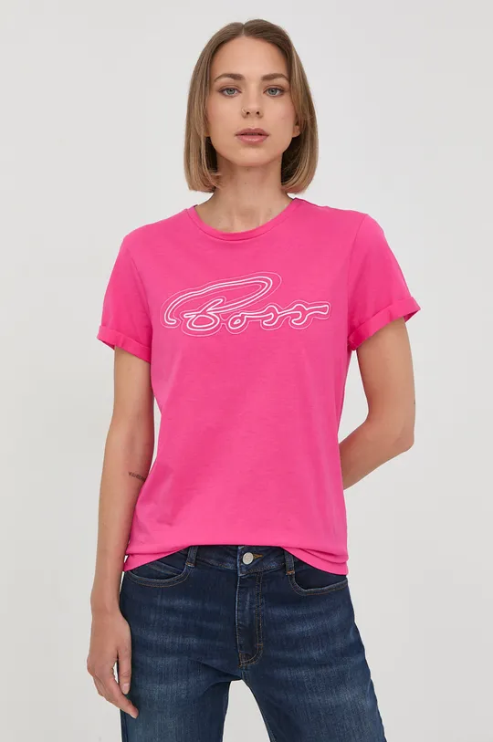 ružová Bavlnené tričko Boss Dámsky