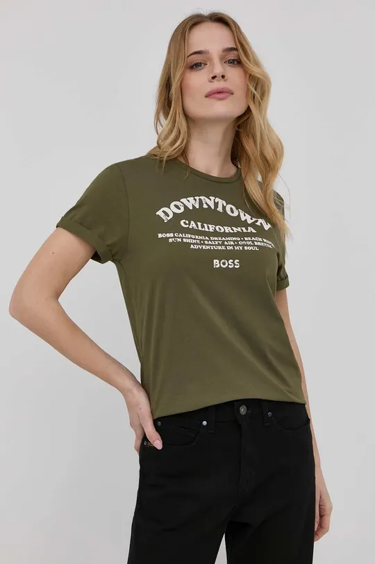 zielony Boss t-shirt bawełniany 50470897 Damski