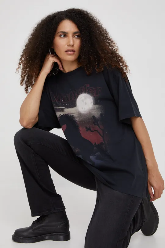 μαύρο Βαμβακερό μπλουζάκι Wrangler Γυναικεία