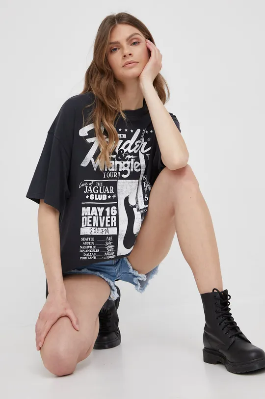 μαύρο Βαμβακερό μπλουζάκι Wrangler Γυναικεία