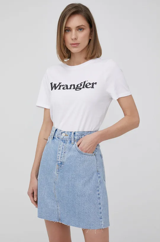 biały Wrangler t-shirt bawełniany