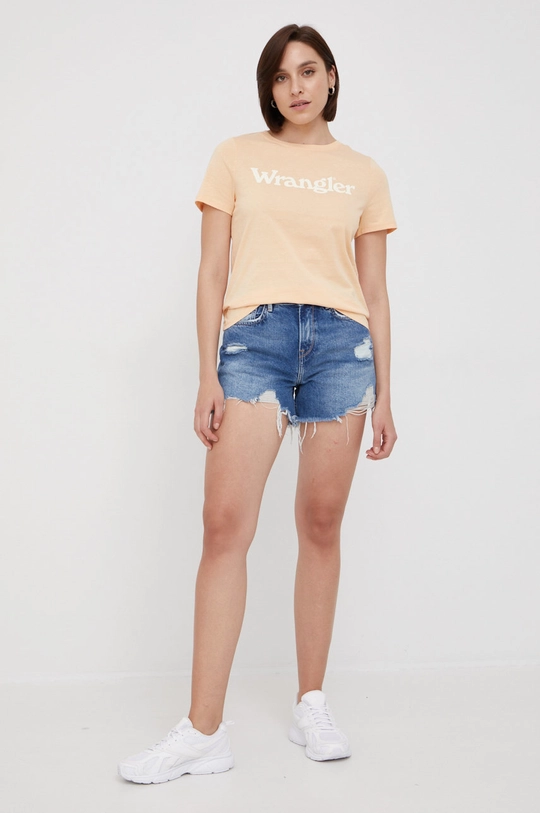 Wrangler t-shirt bawełniany pomarańczowy