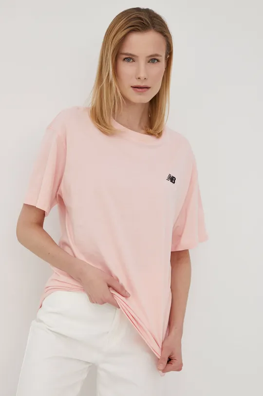 ροζ Βαμβακερό μπλουζάκι New Balance Γυναικεία