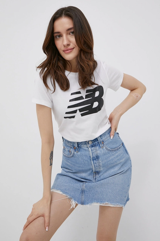 biały New Balance t-shirt WT03816WT Damski