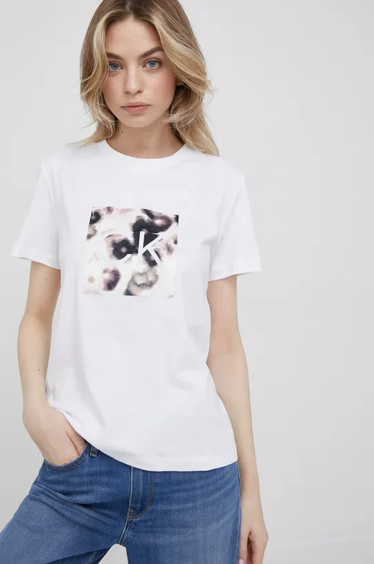 λευκό Βαμβακερό μπλουζάκι Calvin Klein Γυναικεία