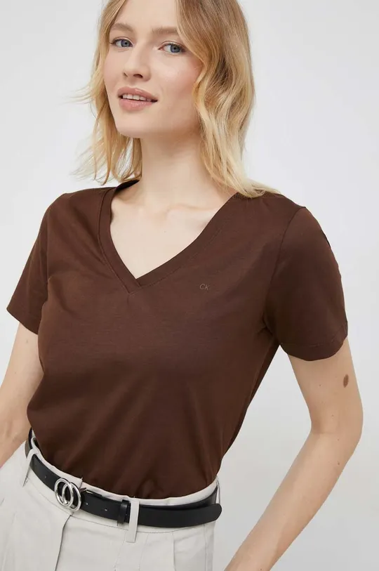 hnedá Bavlnené tričko Calvin Klein Dámsky