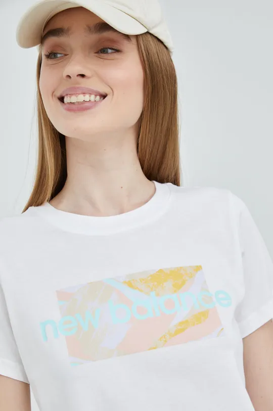 λευκό Βαμβακερό μπλουζάκι New Balance
