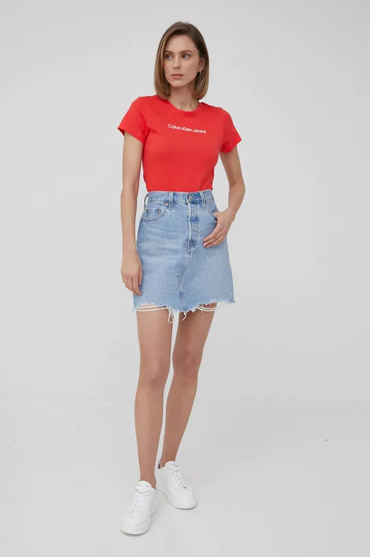 Bavlnené tričko Calvin Klein Jeans červená