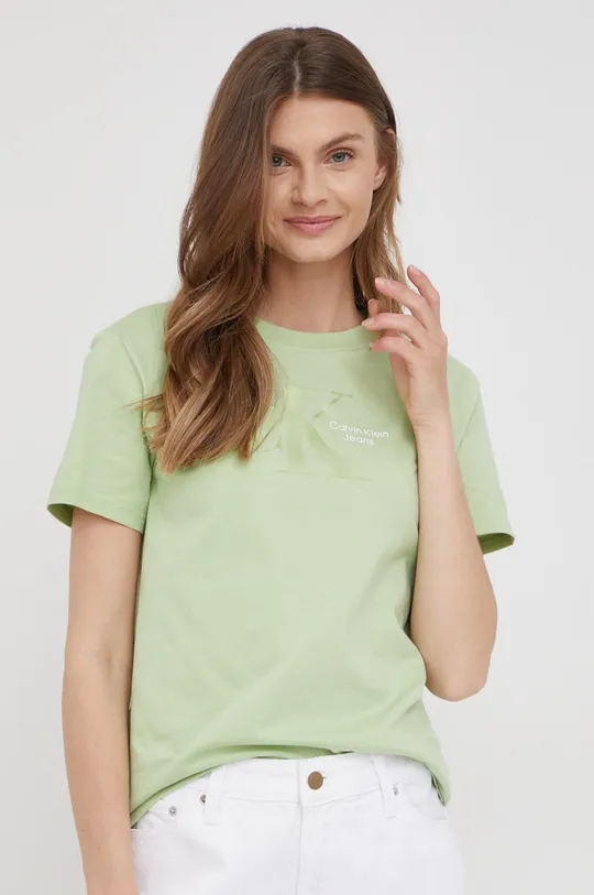 зелёный Хлопковая футболка Calvin Klein Jeans Женский