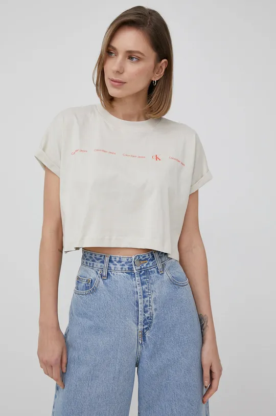 beżowy Calvin Klein Jeans t-shirt bawełniany J20J218847.PPYY Damski