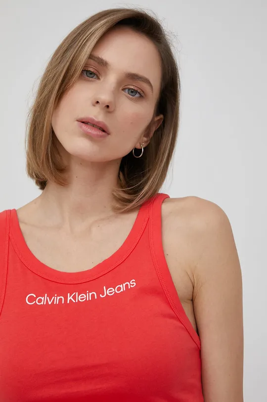 czerwony Calvin Klein Jeans top bawełniany