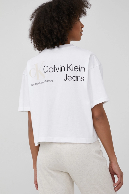 λευκό Βαμβακερό μπλουζάκι Calvin Klein Jeans