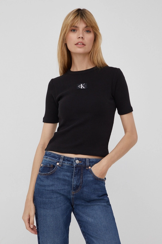 μαύρο Βαμβακερό μπλουζάκι Calvin Klein Jeans Γυναικεία