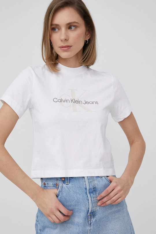 Βαμβακερό μπλουζάκι Calvin Klein Jeans λευκό