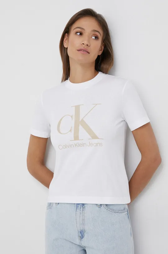 biały Calvin Klein Jeans t-shirt bawełniany J20J218264.PPYY Damski