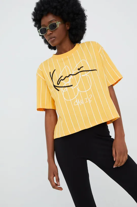 κίτρινο Βαμβακερό μπλουζάκι Karl Kani Γυναικεία
