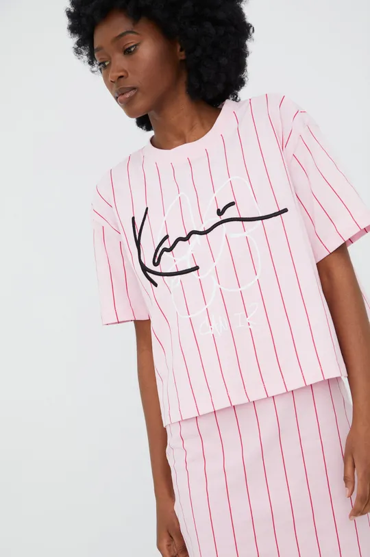 Βαμβακερό μπλουζάκι Karl Kani ροζ
