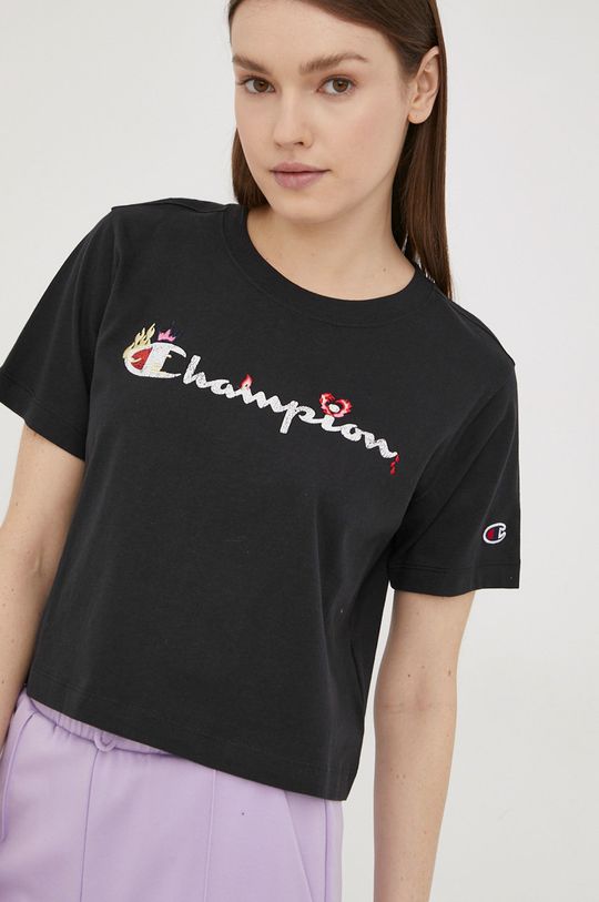 czarny Champion t-shirt bawełniany 115045 Damski