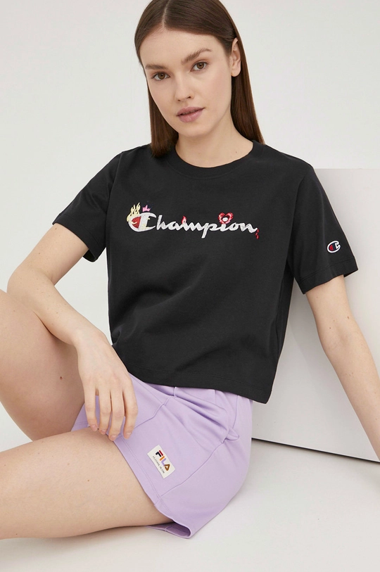 czarny Champion t-shirt bawełniany 115045