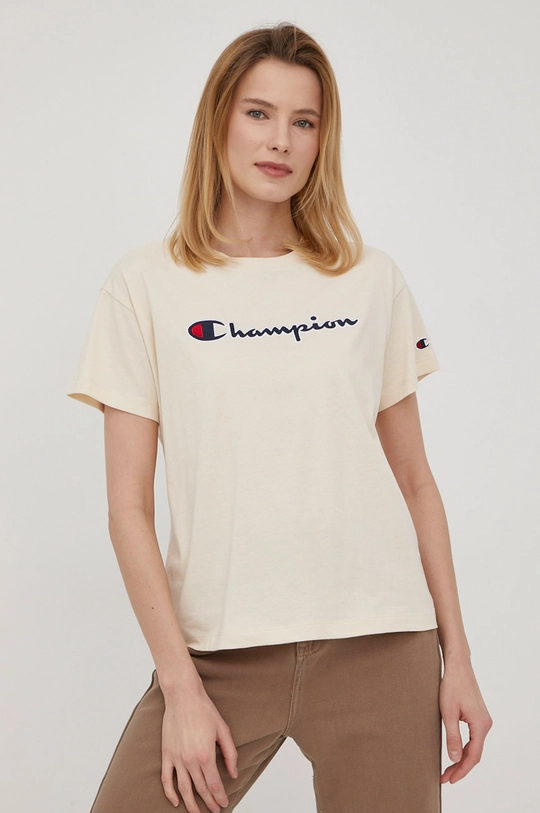 beżowy Champion t-shirt bawełniany 115351 Damski