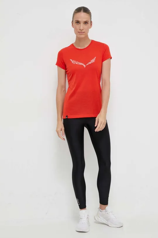 Salewa t-shirt sportowy Solid Dry czerwony