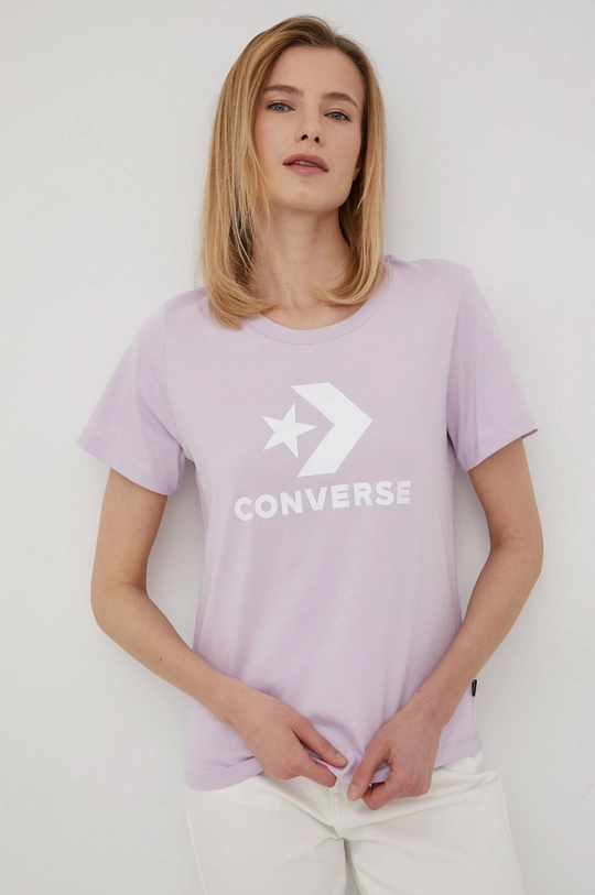 μωβ Βαμβακερό μπλουζάκι Converse Γυναικεία