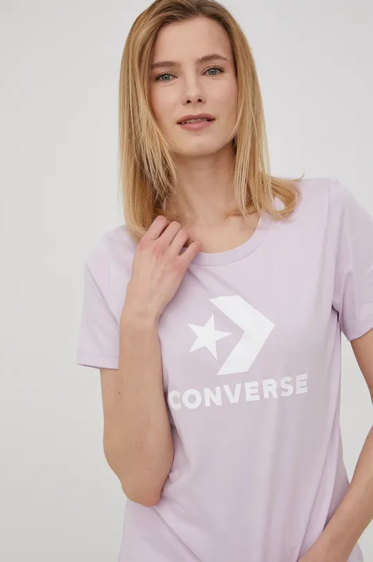 Bavlnené tričko Converse fialová