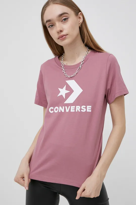 ροζ Βαμβακερό μπλουζάκι Converse Γυναικεία