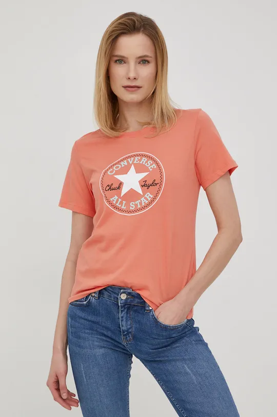 оранжевый Хлопковая футболка Converse Женский