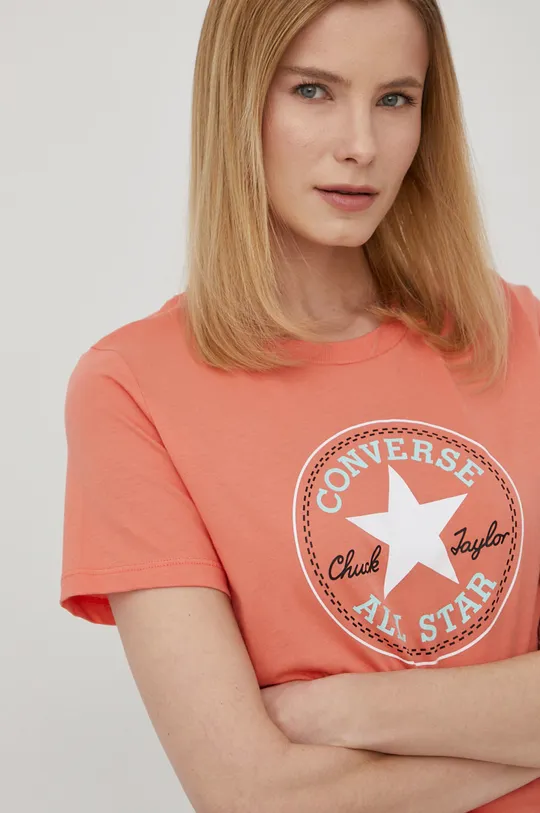 Βαμβακερό μπλουζάκι Converse πορτοκαλί