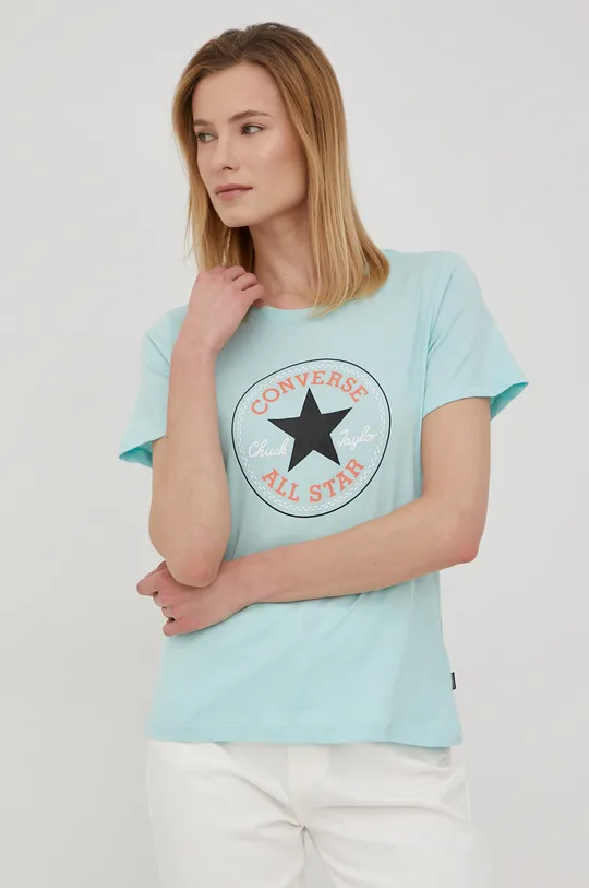 τιρκουάζ Βαμβακερό μπλουζάκι Converse Γυναικεία