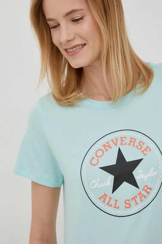 Βαμβακερό μπλουζάκι Converse τιρκουάζ