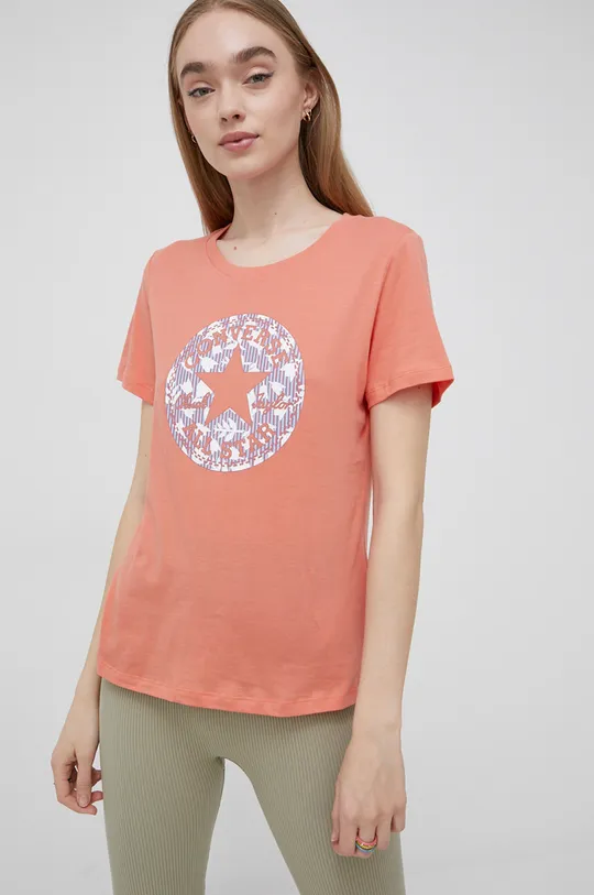 oranžová Bavlnené tričko Converse Dámsky