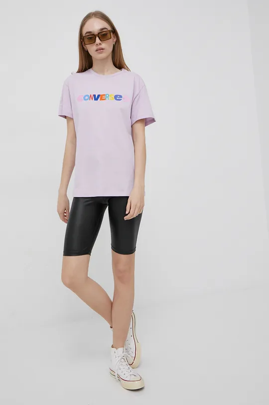 Bavlnené tričko Converse fialová