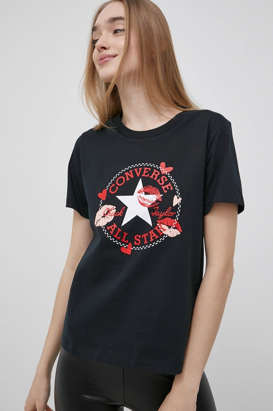 czarny Converse t-shirt bawełniany