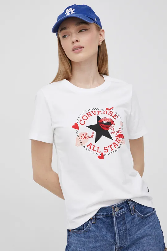 λευκό Βαμβακερό μπλουζάκι Converse Γυναικεία